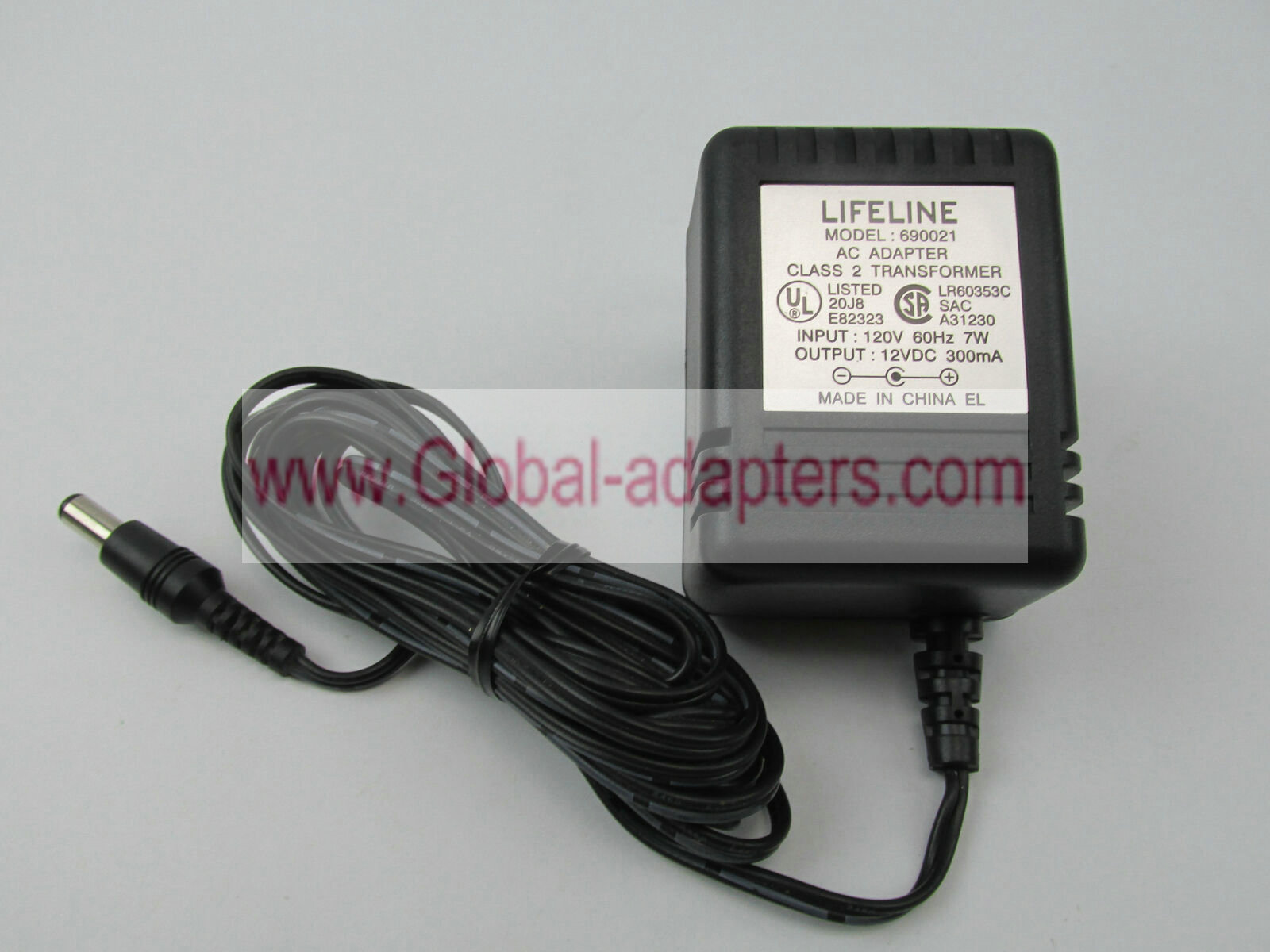 NEW 12VDC 300mA Lifeline 690021 AC Adapter 12VDC Class 2 Transformer Power Supply Cord